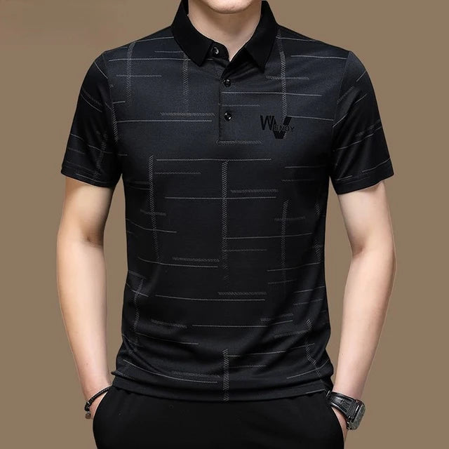 Men's Polo Shirt Business Casual Summer Short Sleeves Tops Pattern Print Button T Shirt Loose Clothes Fashion Polo T Shirt