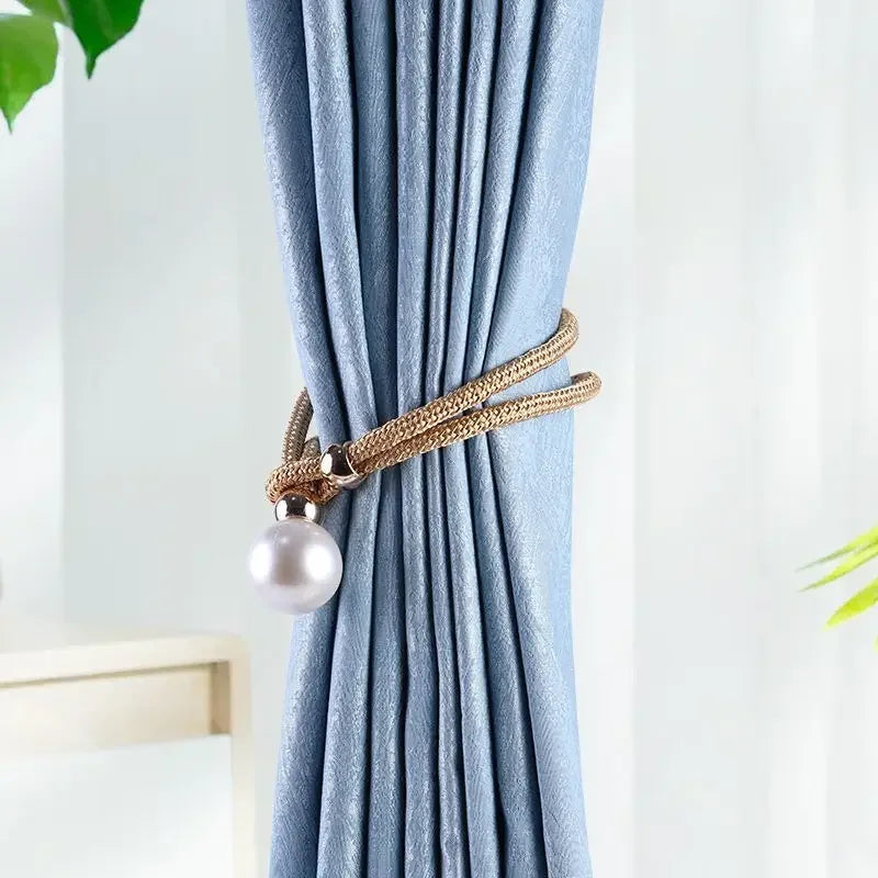 2pcs Pearl Curtain Tiebacks, Curtain Pearl Tiebacks, Decorative Fixings, Rope Curtain Tiebacks No Punch Adjustable Pull-outs