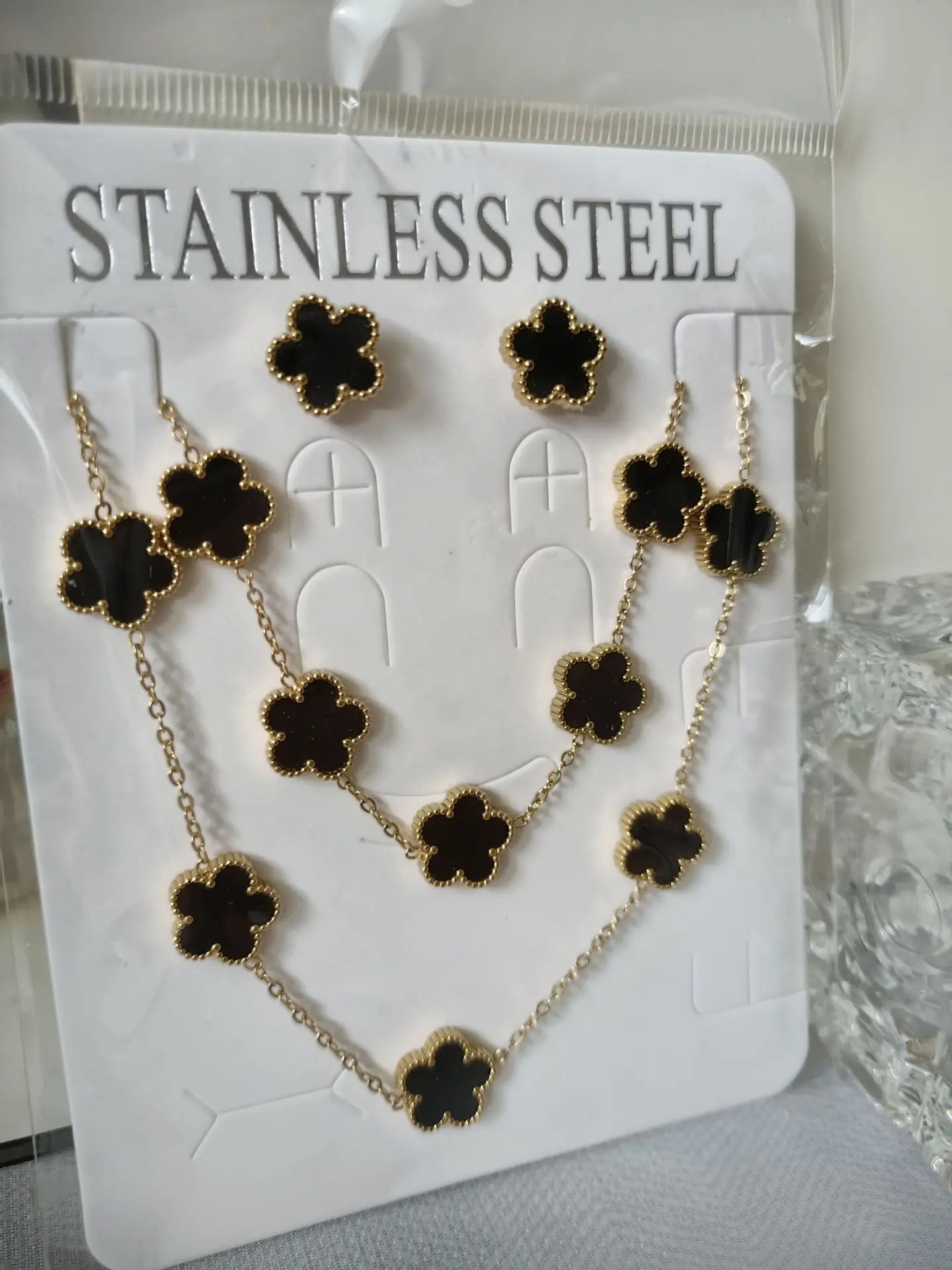 Hot Selling Stainless Steel Shell Plant Five Leaf Flower Set For Women's Jewelry Accessories Simple And Non Fading Clover Gift