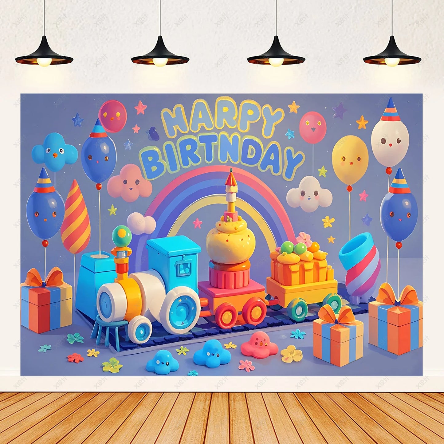 Colorful Happy Birthday Background 3d Balloons Rainbow Children Girl Birthday Party Decoration Banner Baby Party Photo Prop Gift