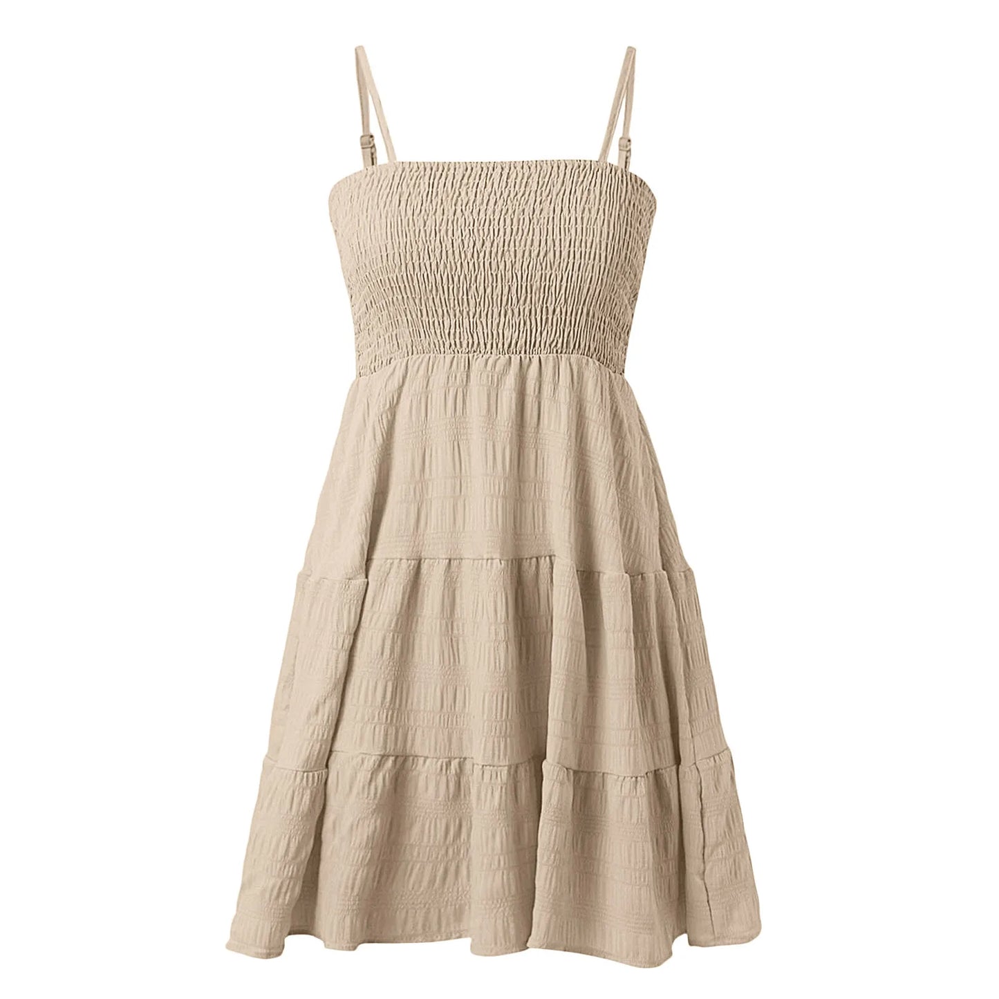 Bohemian Beach Sundress Women Sleeveless Backless Big Swing Mini Dress Solid Spaghetti Strap Ruffles Dresses