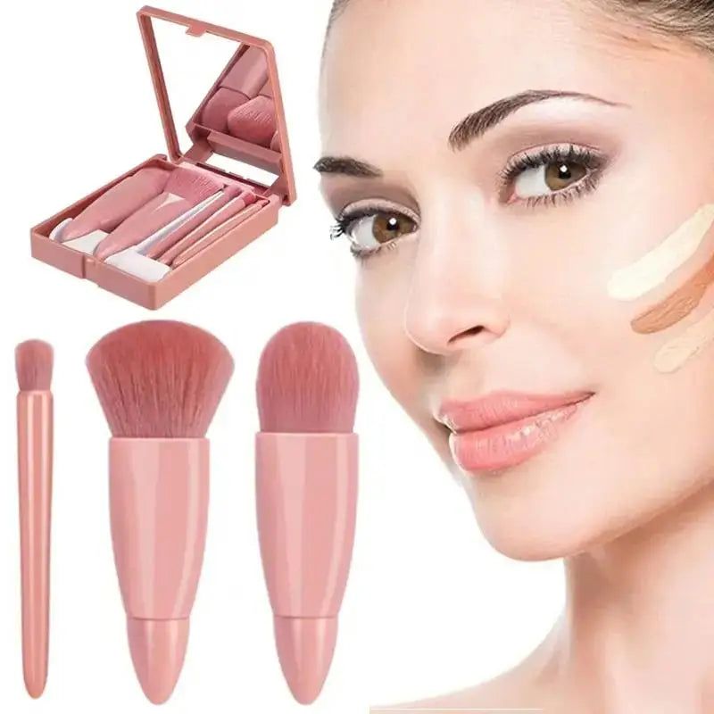 5pcs Travel Size Makeup Brushes tool Set Mini Makeup Brushes, Small Complete Function Cosmetic Brushes Kit With Case And Mirror Perfe