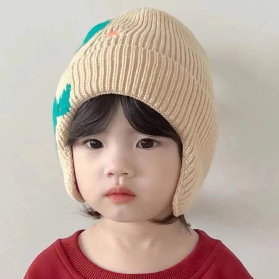 Hot Kid Winter Children Warm Hats Embroidered Cute Cartoon Dinosaur Warm Hats Boys Girls Windproof Thickened Ear Protection Hats