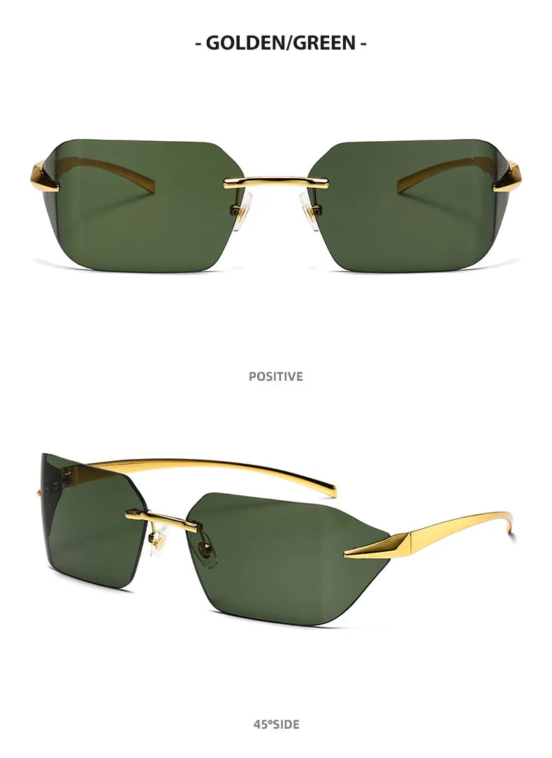 Rimless Men Sunglasses Luxury Brand Curved Lens Summer Traveling Sun Glasses for Women men Frameless Rectangle Shades mon