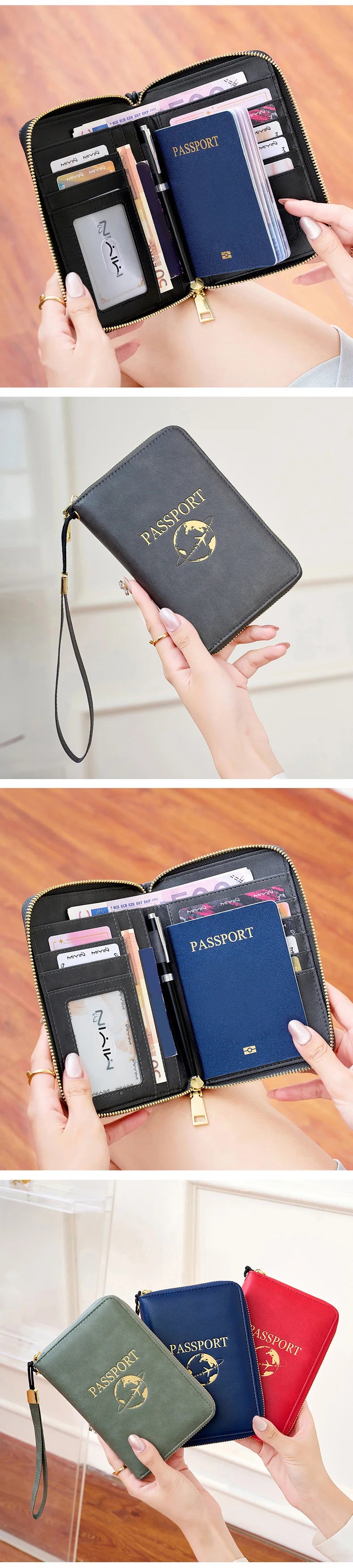 New Retro Passport Bag Fashion RFID Multifunctional PU Leather Passport Wallet Storage Bag Travel Accessories ID Bag Card Holder