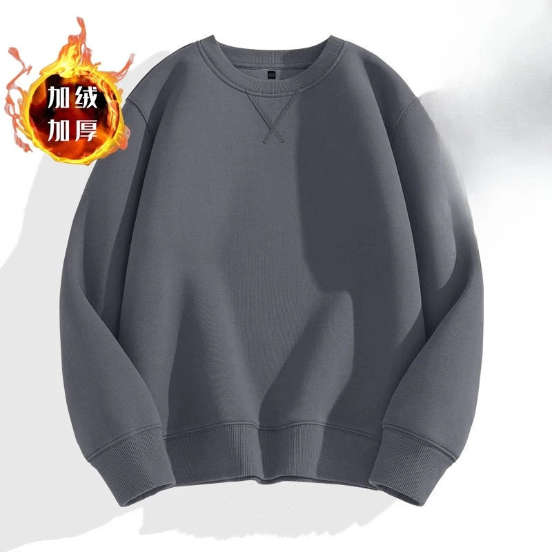 heavy cotton sweater men's autumn new loose and thick long-sleeved t-shirt solid color Japanese crew neck bottoming shirt mon