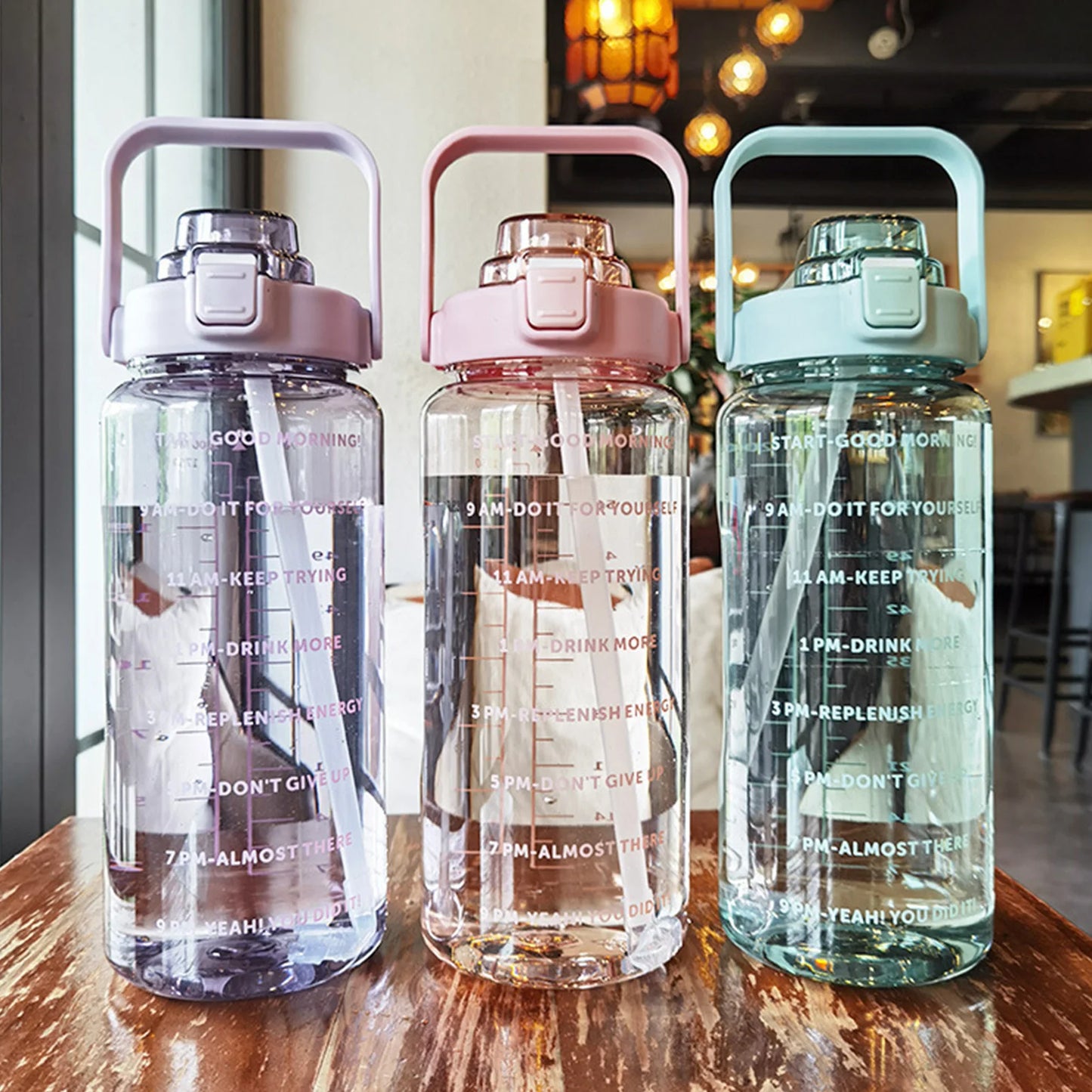 2L Large Capacity Water Bottles Portable Sports Water Bottle With Straw Fitness Bike Cup Summer With Time Marker
