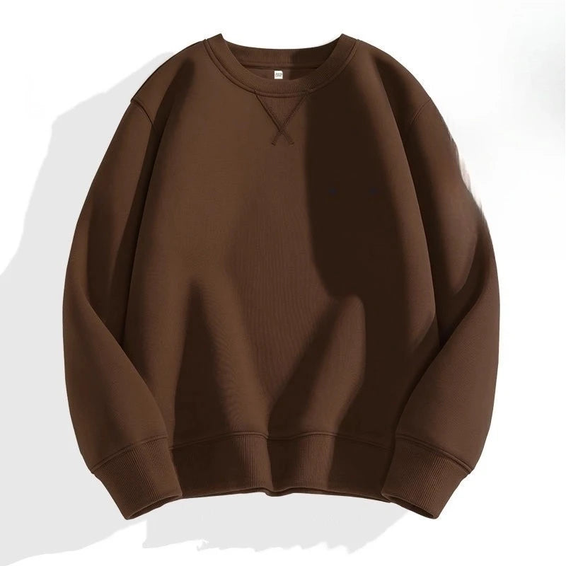 heavy cotton sweater men's autumn new loose and thick long-sleeved t-shirt solid color Japanese crew neck bottoming shirt mon