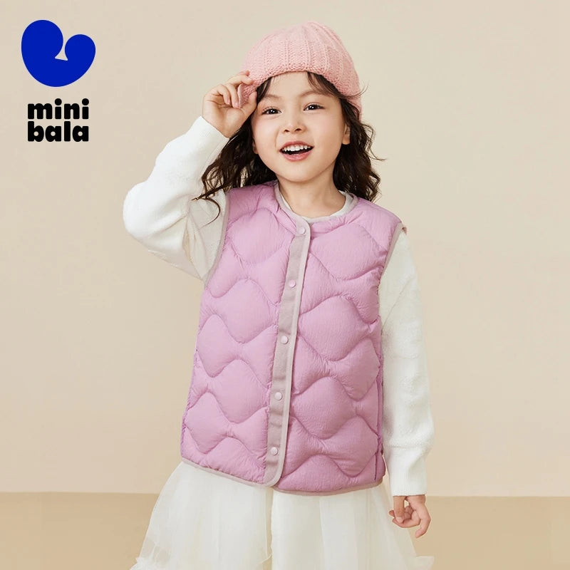 Mini Bala Kids Down Vest Winter Reversible Duck Down Waterproof Windproof Warm Lightweight for Outdoor Activities Macaron Color