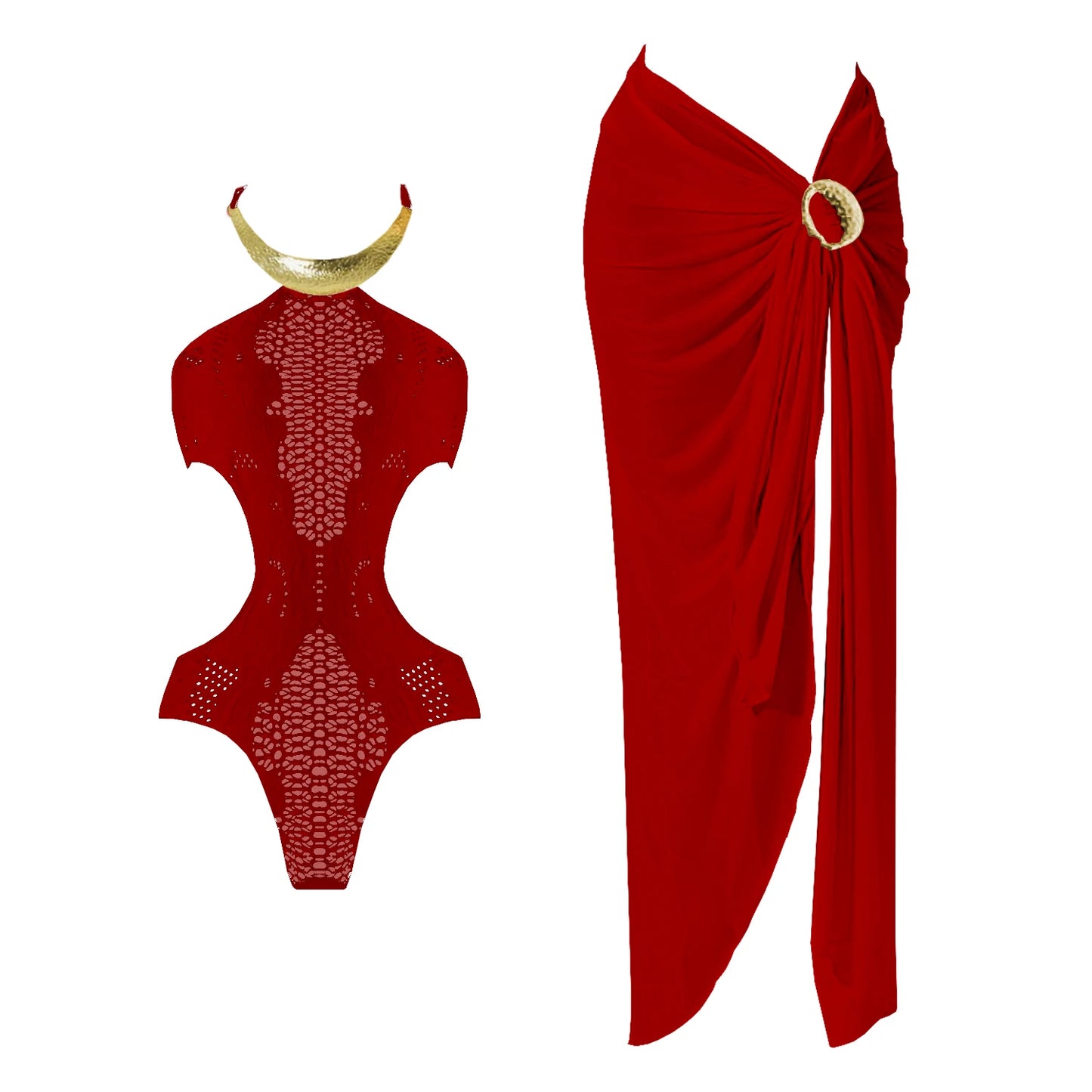 Red Flower Swimsuit With Cover Up Luxury Woman Swimwear Off Shoulder Swim Suits Female Sliming Bodysuit Chic Beachwear