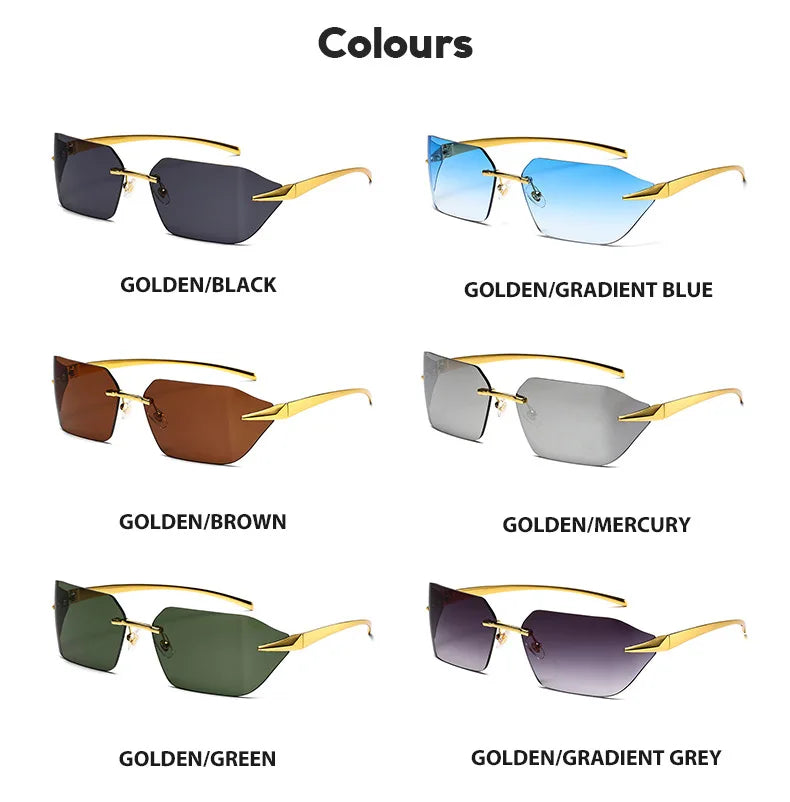 Rimless Men Sunglasses Luxury Brand Curved Lens Summer Traveling Sun Glasses for Women men Frameless Rectangle Shades mon