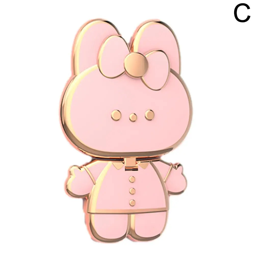 Universal Mobile Phone Holder Metal Cute Cat Phone Holder Cell Phone Stand 2 In 1 Finger Holder With Make Up Mirror