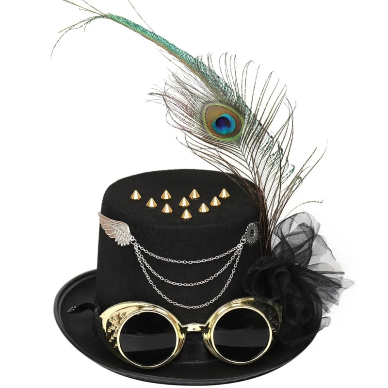 Steampunk Men Hat With Goggles Gay Top Hat Jazz Hat Gothic Steampunk Top Hat For Men Non-slip Hat Carnival Nightclub