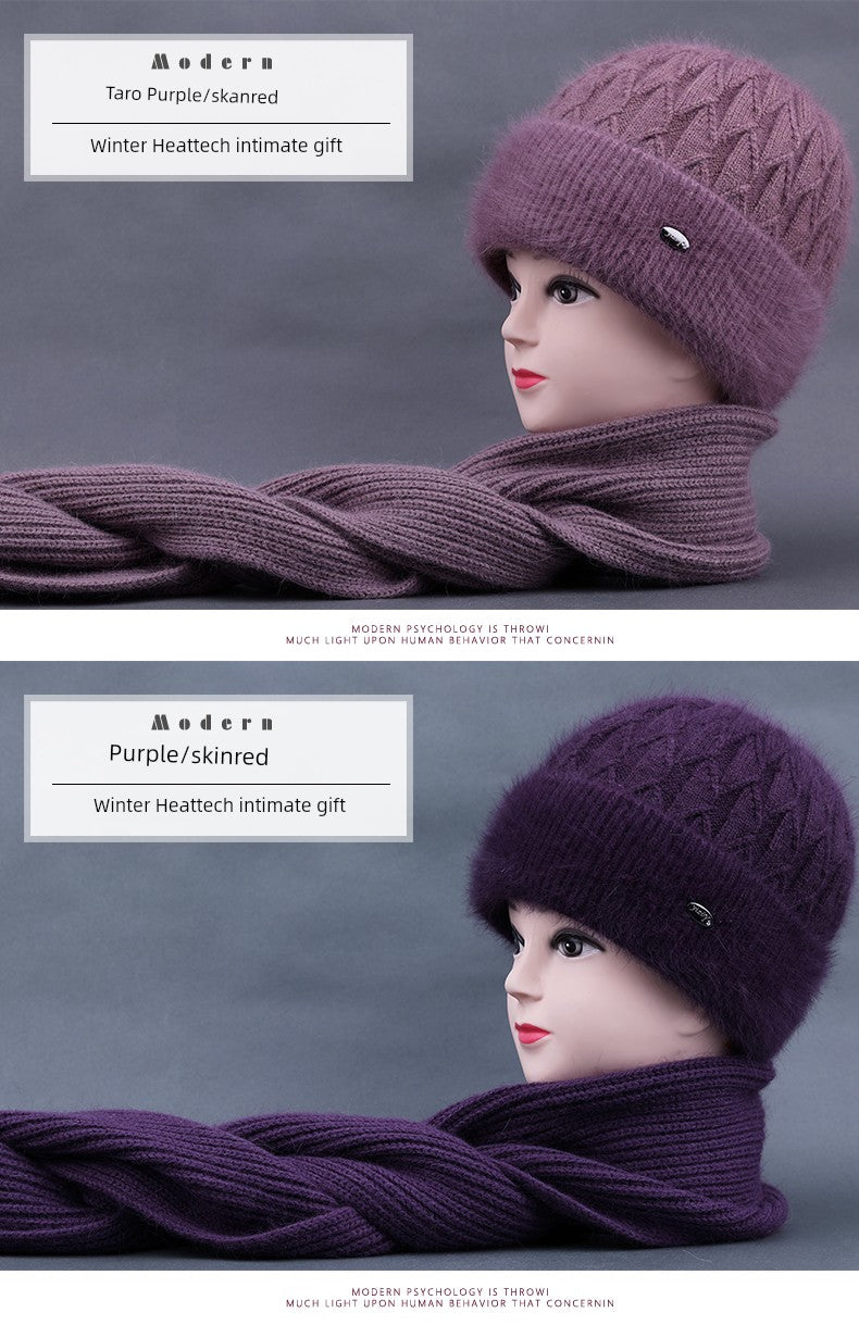 Winter Middle-Aged and Elderly People's Hats Female Ladieswear Rabbit Fur Knitted Warm Hat Women Woolen Cap Grandma Fleece-lined Cotton-Padded Cap