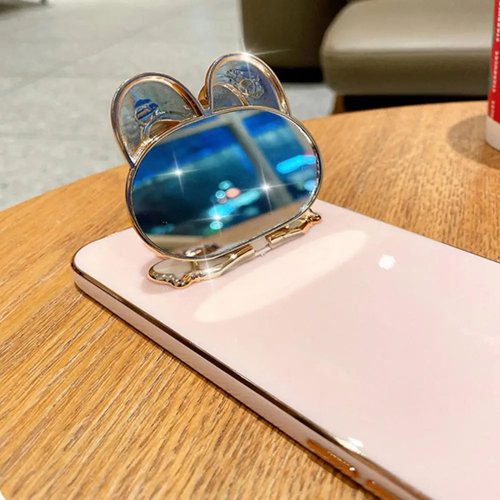Universal Mobile Phone Holder Metal Cute Cat Phone Holder Cell Phone Stand 2 In 1 Finger Holder With Make Up Mirror