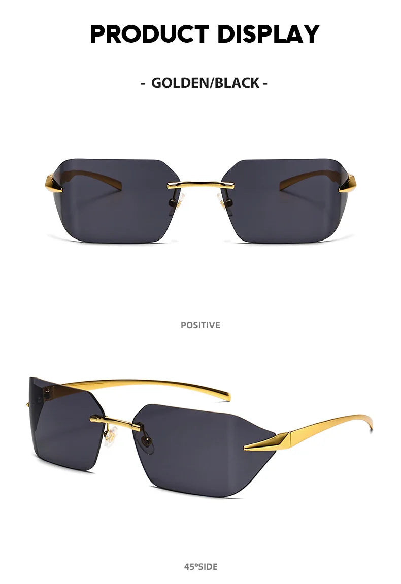 Rimless Men Sunglasses Luxury Brand Curved Lens Summer Traveling Sun Glasses for Women men Frameless Rectangle Shades mon