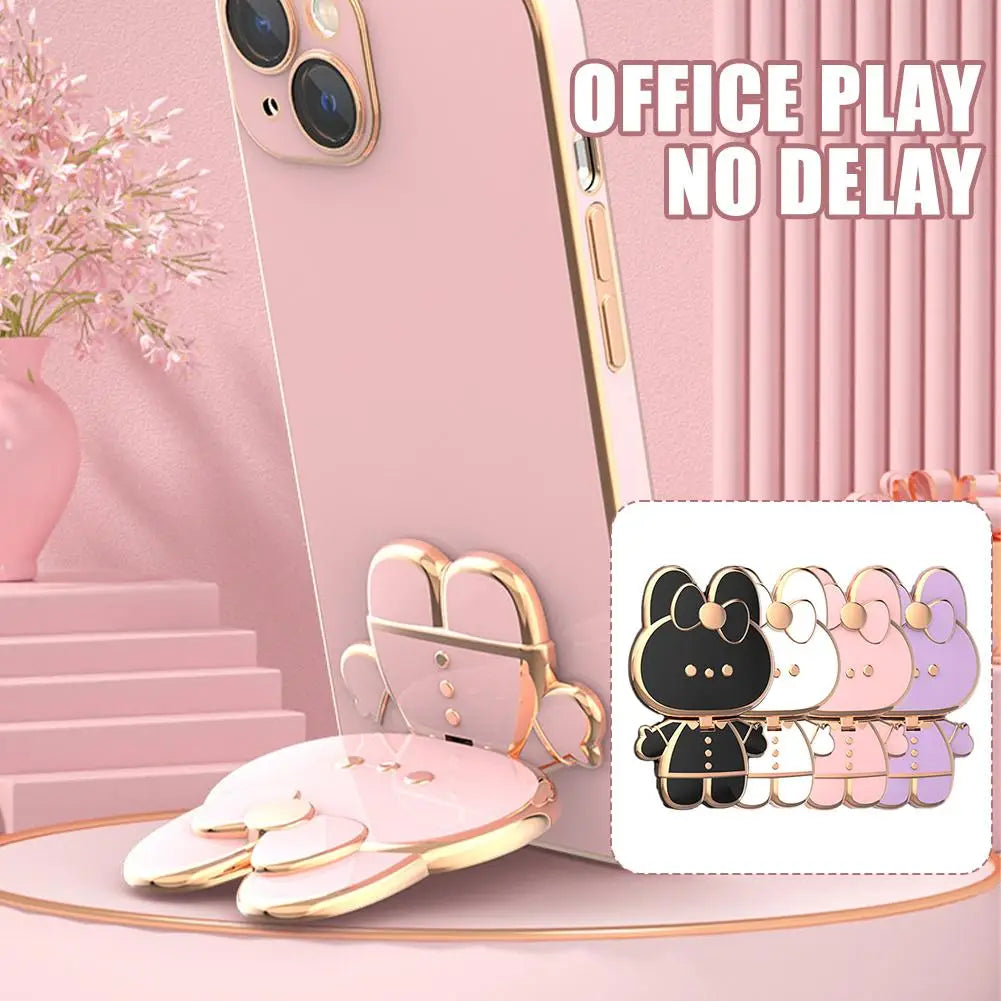 Universal Mobile Phone Holder Metal Cute Cat Phone Holder Cell Phone Stand 2 In 1 Finger Holder With Make Up Mirror