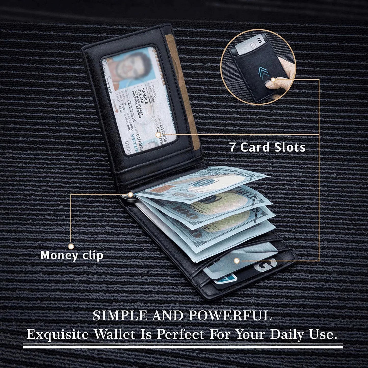 Slim Wallets for Men - Leather Money Clip Mens Wallet - RFID Blocking Front Pocket Bifold Wallet - Minimalist Credit Card Holder mon