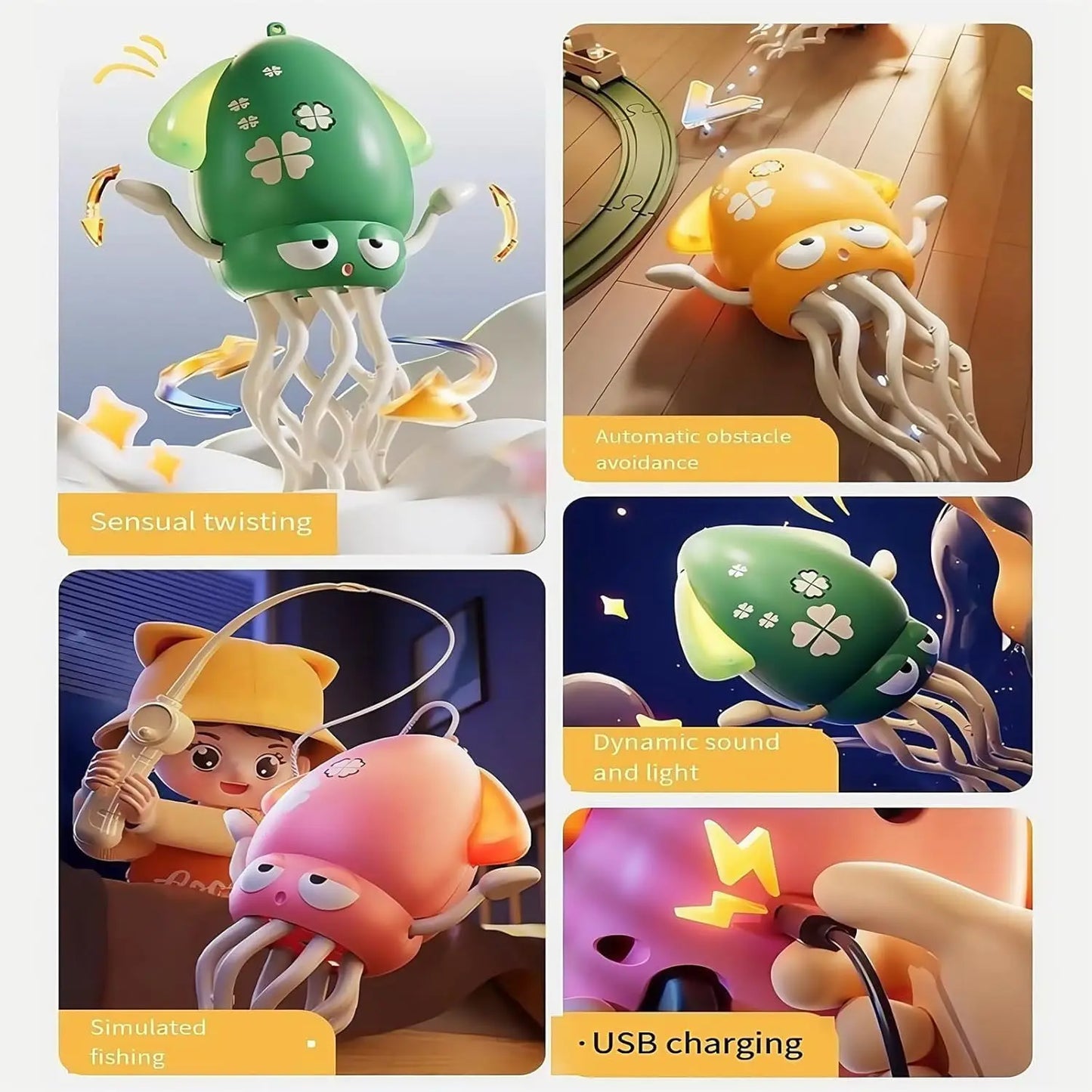 Electric Auto-Avoid Octopus with LED Lights Music Electric Crawling Octopus Toy Stress Relief Gift Octopus Interactive Robotics