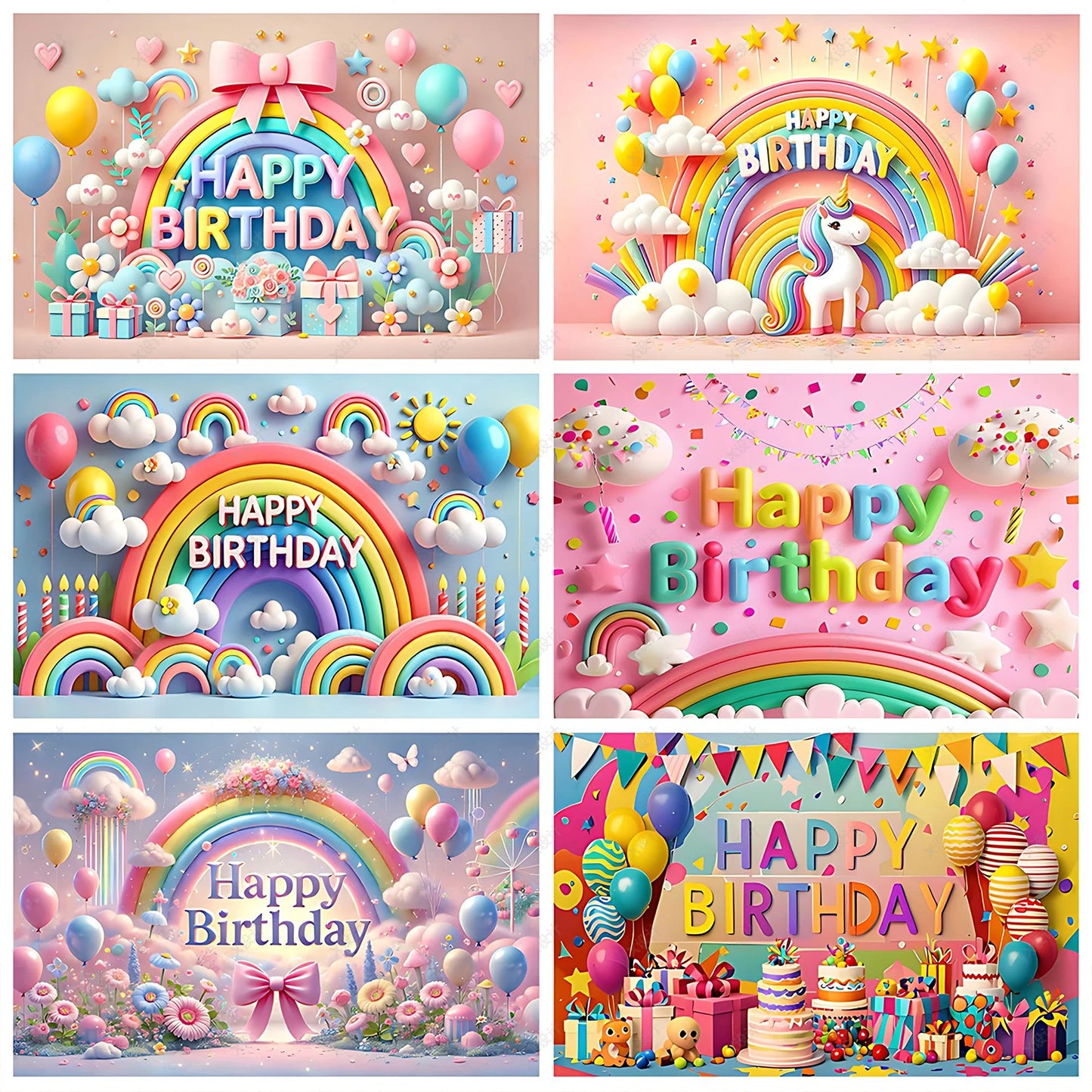 Colorful Happy Birthday Background 3d Balloons Rainbow Children Girl Birthday Party Decoration Banner Baby Party Photo Prop Gift