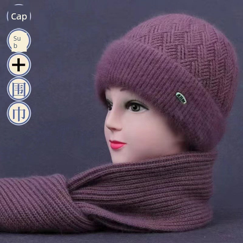 Winter Middle-Aged and Elderly People's Hats Female Ladieswear Rabbit Fur Knitted Warm Hat Women Woolen Cap Grandma Fleece-lined Cotton-Padded Cap