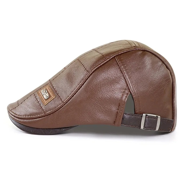 Men Retro Pu Leather Newsboy Caps British Painters Hats Spring Autumn Side Adjustable Flat Cap Hip Hop Berets