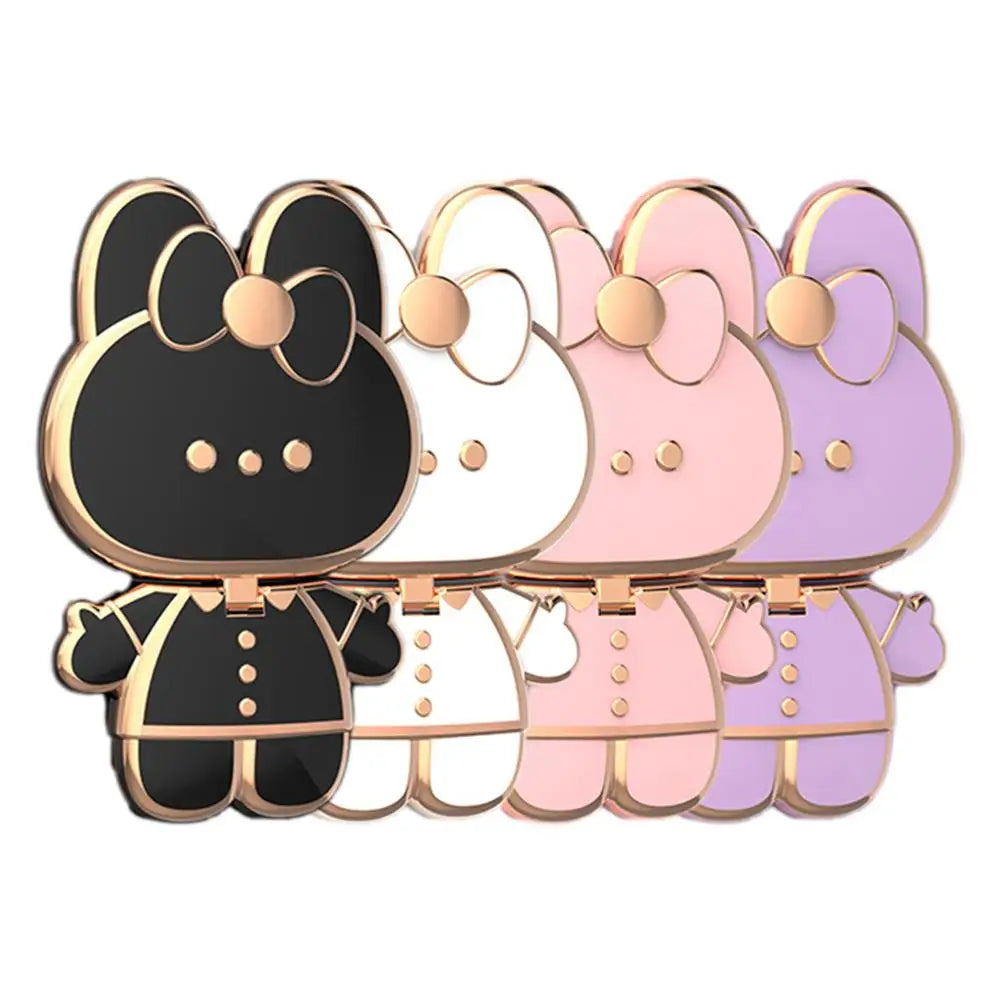 Universal Mobile Phone Holder Metal Cute Cat Phone Holder Cell Phone Stand 2 In 1 Finger Holder With Make Up Mirror