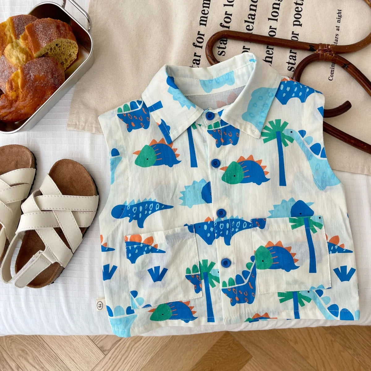 Kids Fashion 2-Piece Summer Beach Clothes Set for Toddler Boys Sleeveless Print Top Shirt+Shorts