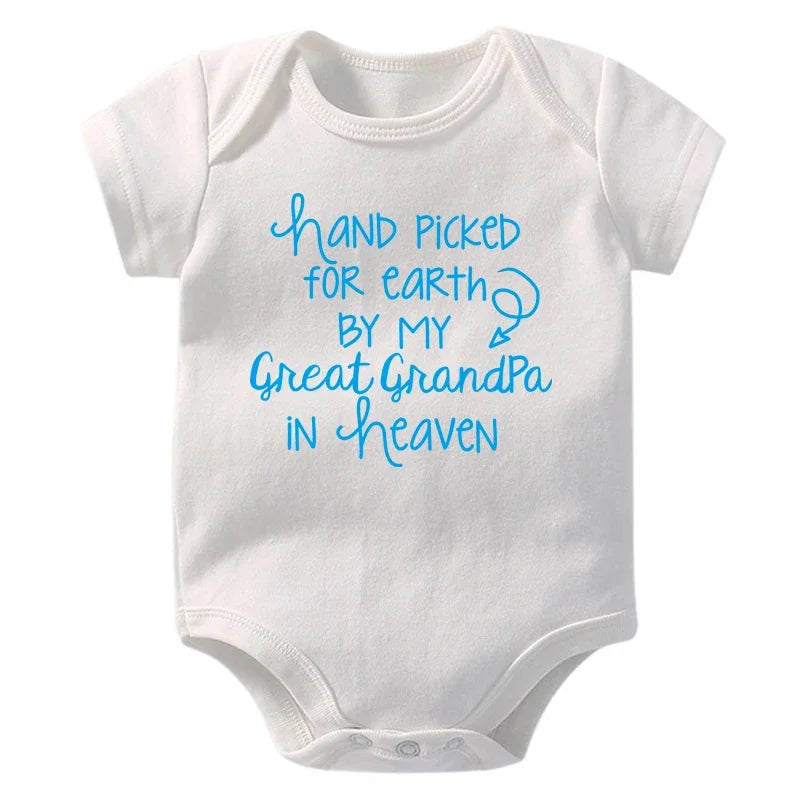 Baby Body, handverlesen für die Erde von meinem Urgroßvater im Himmel, bedruckt, Neugeborenen-Strampler, Baumwoll-Body, Babykleidung für Mädchen und Jungen