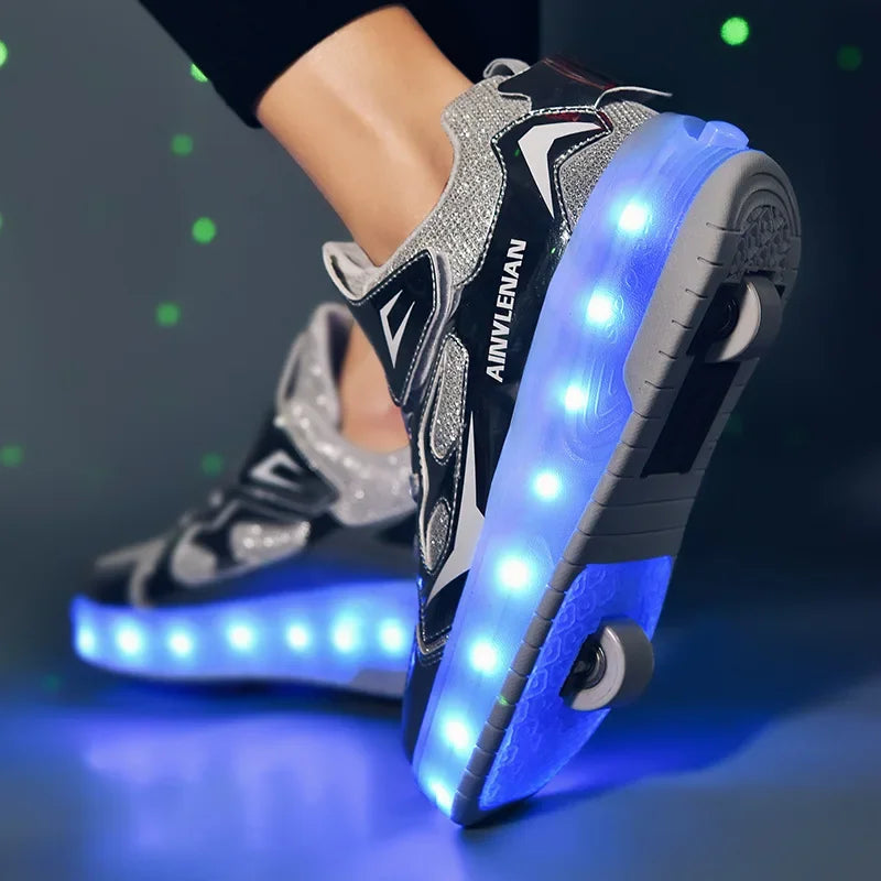 Roller Skate Shoes Children Boys Girls Gift Kids Sneakers 2025 Student Outdoor Casual Sports Light LED Flashing 2 Wheels Boots