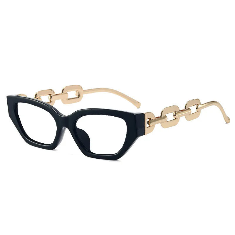 Vintage Small Frame Sunglasses with Chain Legs Cat Eyes Stylish Eyewear Prescription Sunglasses Women 0 -0.5 -0.75 -2.0 To -6.0