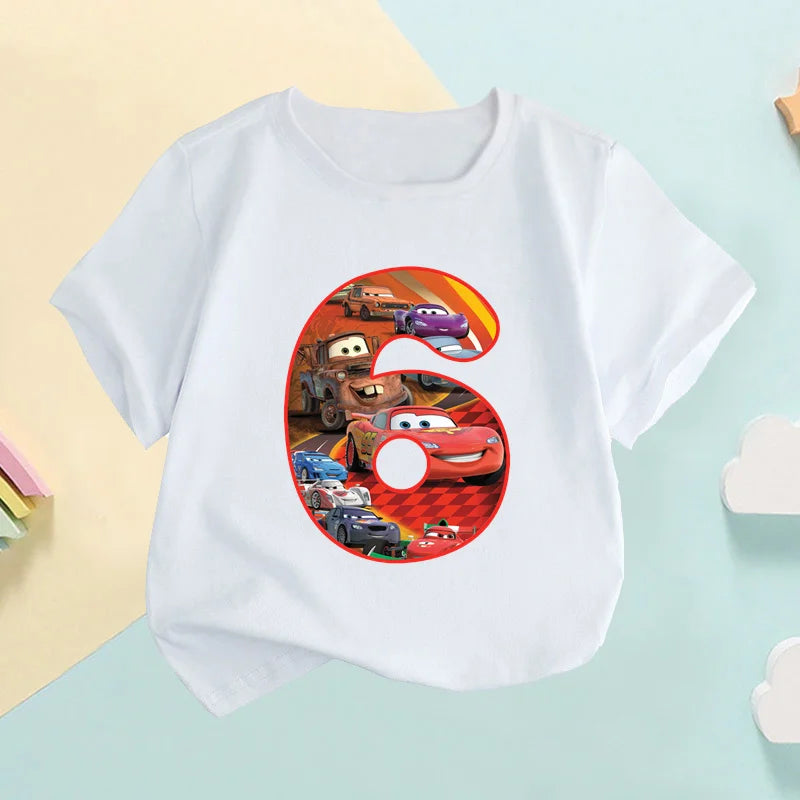 Auto Pixar Lightning McQueen Zahlendruck Kinder-T-Shirt Mädchen Kleidung 1 2 3 4 5 6 7 8 9 Jahre Geburtstag Baby Jungen T-Shirts,HKP2669