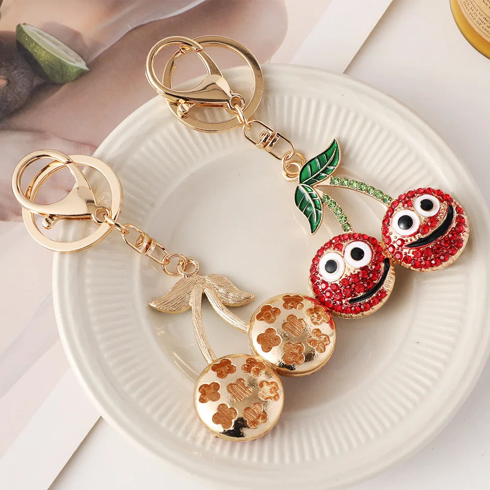 Cute Cherry Pendants Women's Bag Charms Gold Plated Keychains Bag Accessories