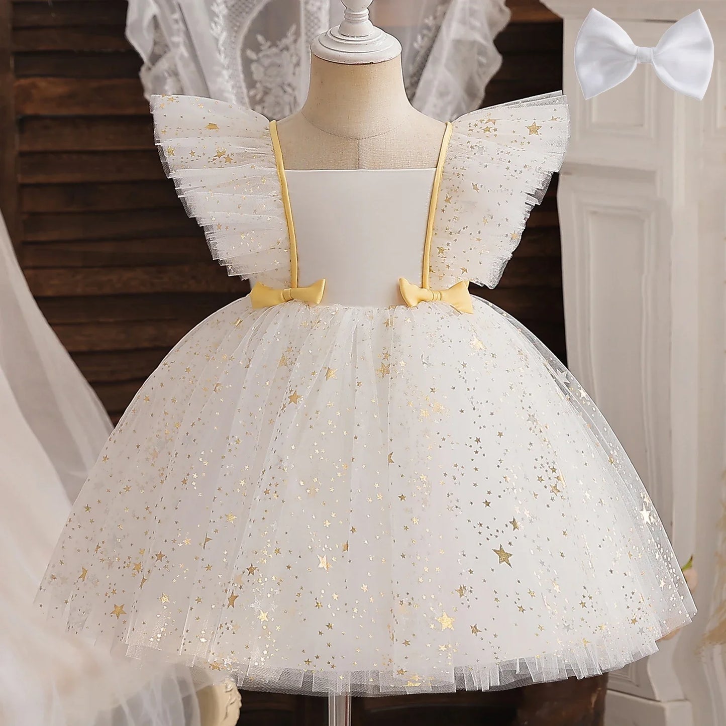 Kleinkind Mädchen Party Prinzessin Kleid Baby Champagner 1st Geburtstag Outfits Kinder Sommer Puff Ärmel Pailletten Tutu Kleid Mädchen Gala Kleidung