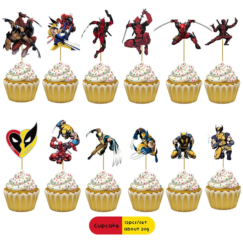 Deadpool WOLVERINE Birthday Party Decorations Balloon Sticker Honeycomb Spiral Cupcake Baby Shower Supplies for Kids