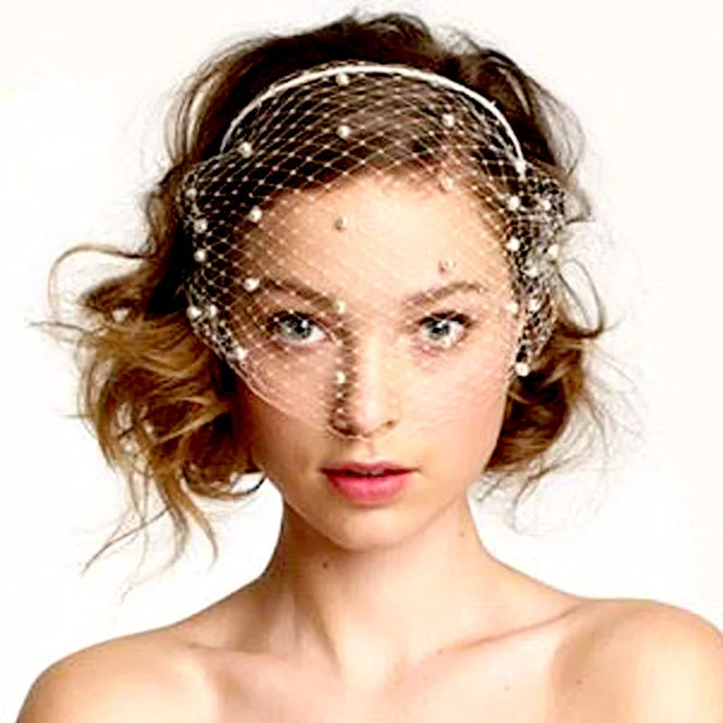 White Headband Veil for Bridal Crystal Birdcage Black Face Net Mask Hair Jewelry Accessories Veils Charming Wedding Fascinators