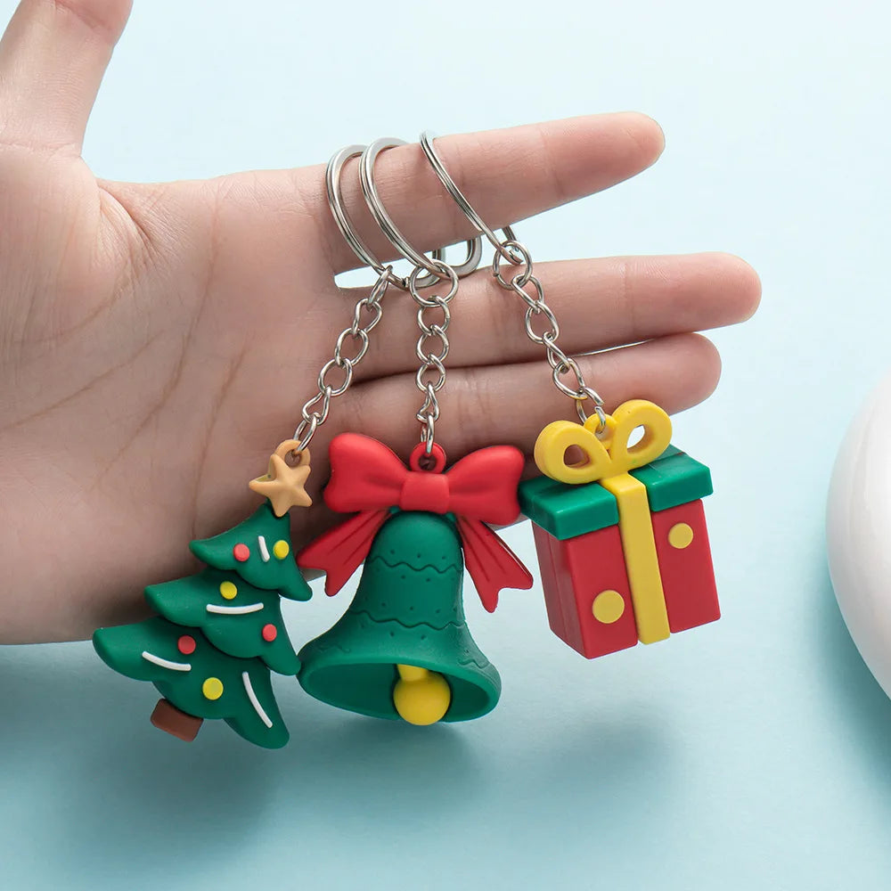 Christmas Keychain Cartoon Cute Doll Pendant Santa Claus Snowman Tree Keyring for Men Women Party Decoration Souvenir