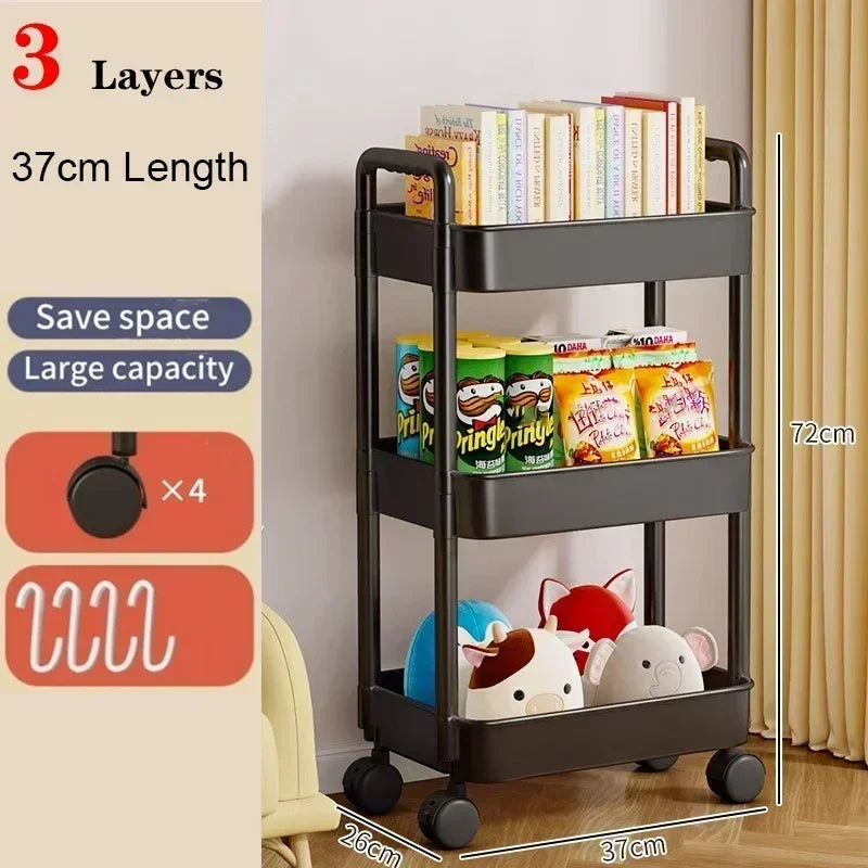 Storage Rack Trolley Multi-functional Mobile Multi-layer Household Snack Storage Rack with Wheel for Living Room Kitchen Bedroom