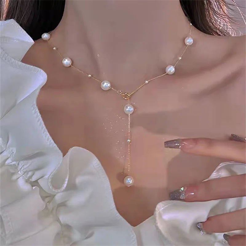 Pearl Choker Dainty Adjustable Necklace Rose Gold Plated Cultured Barque Pearl Tiny Chain Delicate Mother's Valentine Jewelry