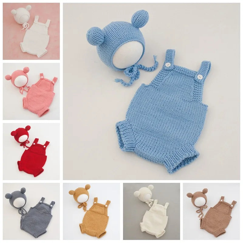 Infant Baby Jungen Mädchen Gestrickte Overall + Hut Einfarbig Neugeborenen Baby Gestrickte Bodys 0-3M Kinder Fotografie Kleidung