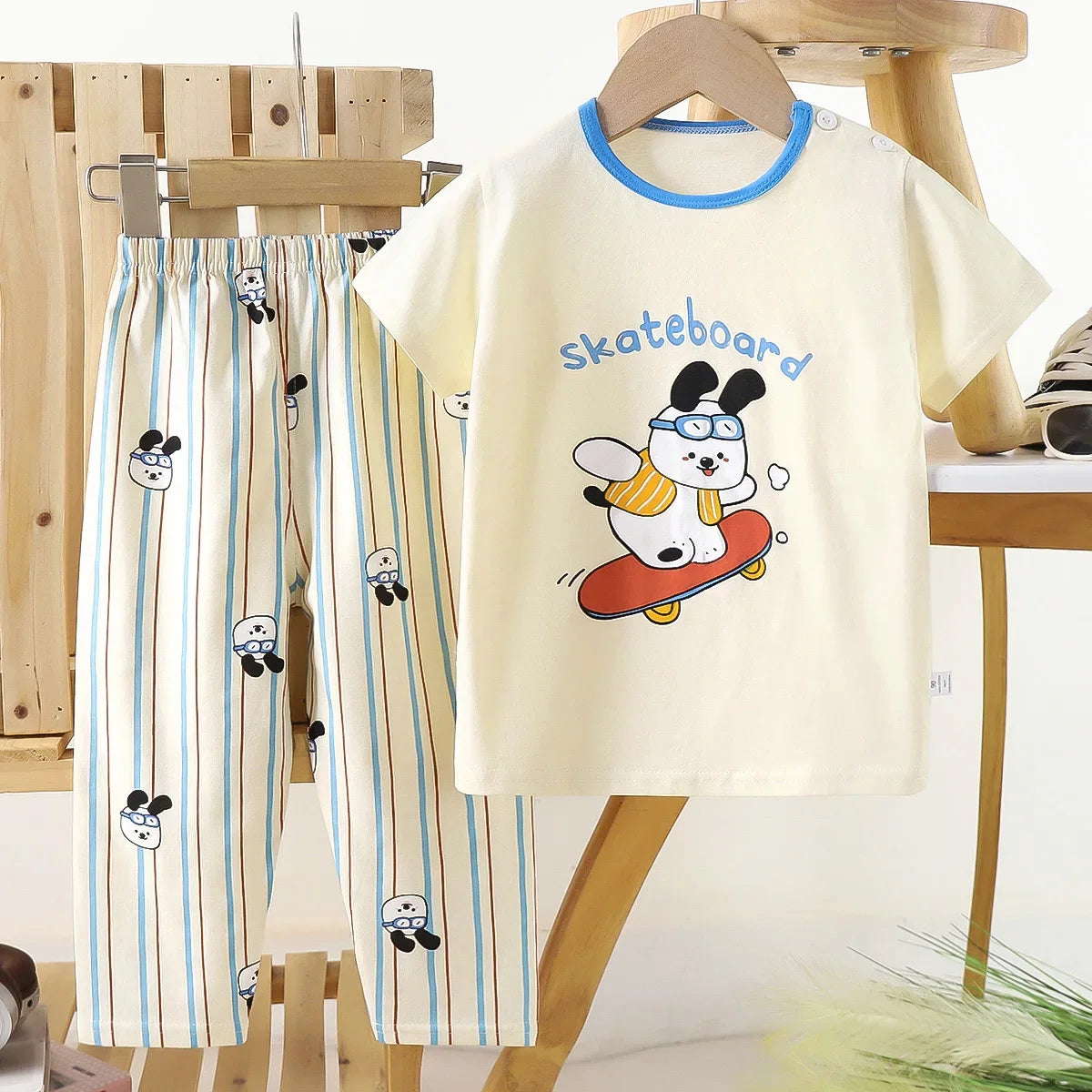Children's Short Sleeve Set Cotton Summer Baby T-shirt Boys' Homewear Girls' Pajamas Summer Clothing Toddler Clothes Kids Sets