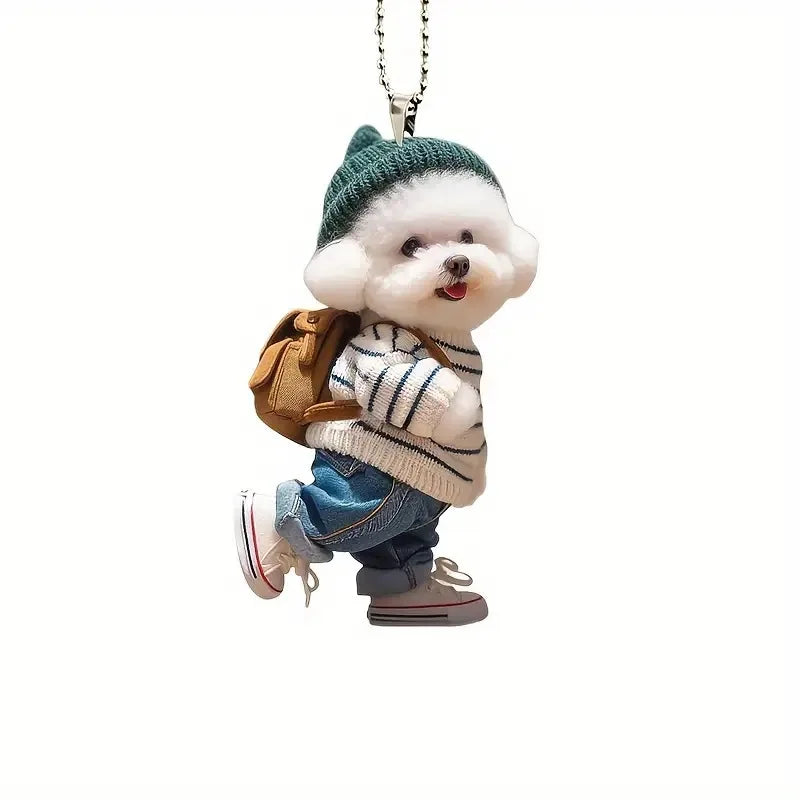 2D Creative Puppy Animal Acrylic Keychain Backpack Car Hanging Keyring Pendant Cute Teddy Dog Key Decor Accessories Ornament