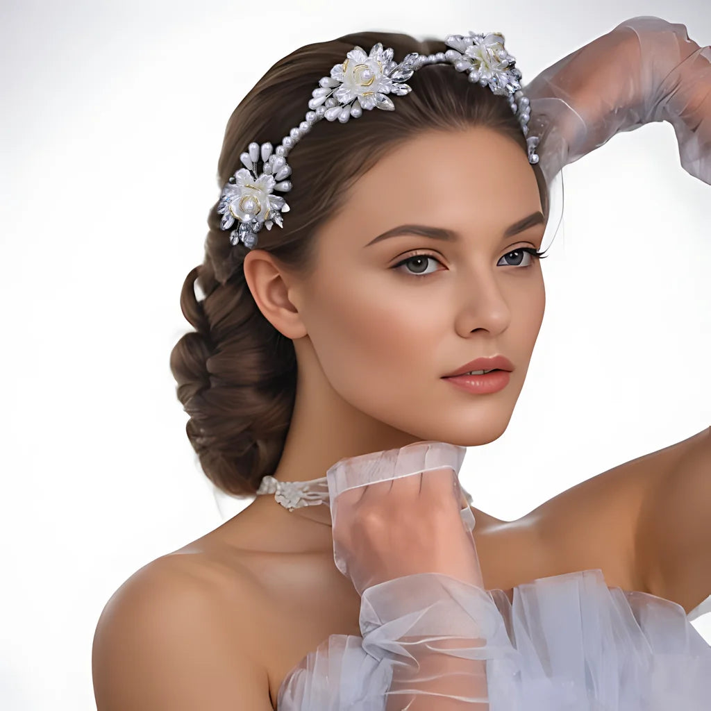 Wedding Bridal Pearl Hair Hoop Bridal Flower Headwear Women Fashion Hair Accessories Handmade Exquisite Headband HP721