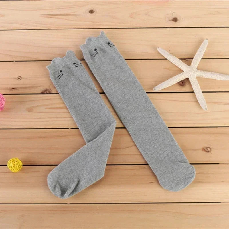 Baby Boys Girls Sports Knee High Long Socks Cartoon Cat Kids Stockings Cotton Children School Uniform Socks Clothing Accessories