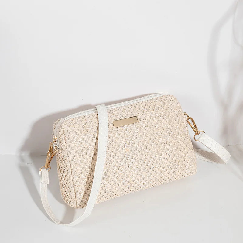 Solid Color Small Straw Crossbody Handbags for Women Lady Mama Shoulder Messenger Bags Bolsa Beach Clutch Purse