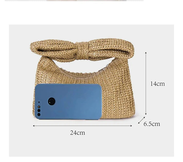 Fashion Trends Low Price Delicate Summer Bow Braided woven Bags Beach Straw Beaded Purses And Handbags