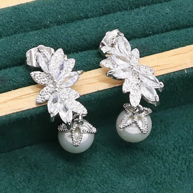 925 Sterling Silver Jewelry set for Women White Pearl Earrings Necklace pendant Ring Zircon Bracelet Birthday Gift