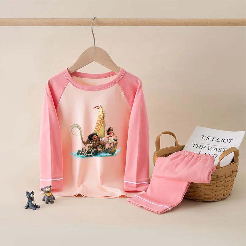 Moana 100% Cotton Kids Boys Girls Pajamas Sets Sleepwear Cartoon Long Sleeve T-Shirt Tops Pants Baby Autumn Clothes