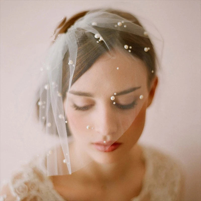 Simple retro pearl embellishment bride wedding dress accessories short travel pat headdress veil hair comb