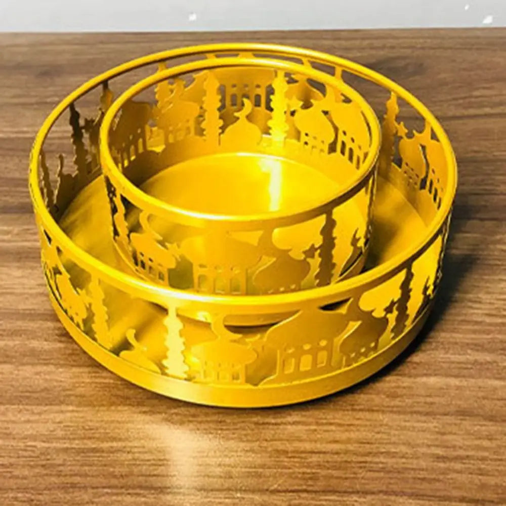 2/3Pcs Hollow Ramadan Tray Set Castle Round Eid Mubarak Plates Ornament Geometric Candy Pastry Food Tray Special Festivals
